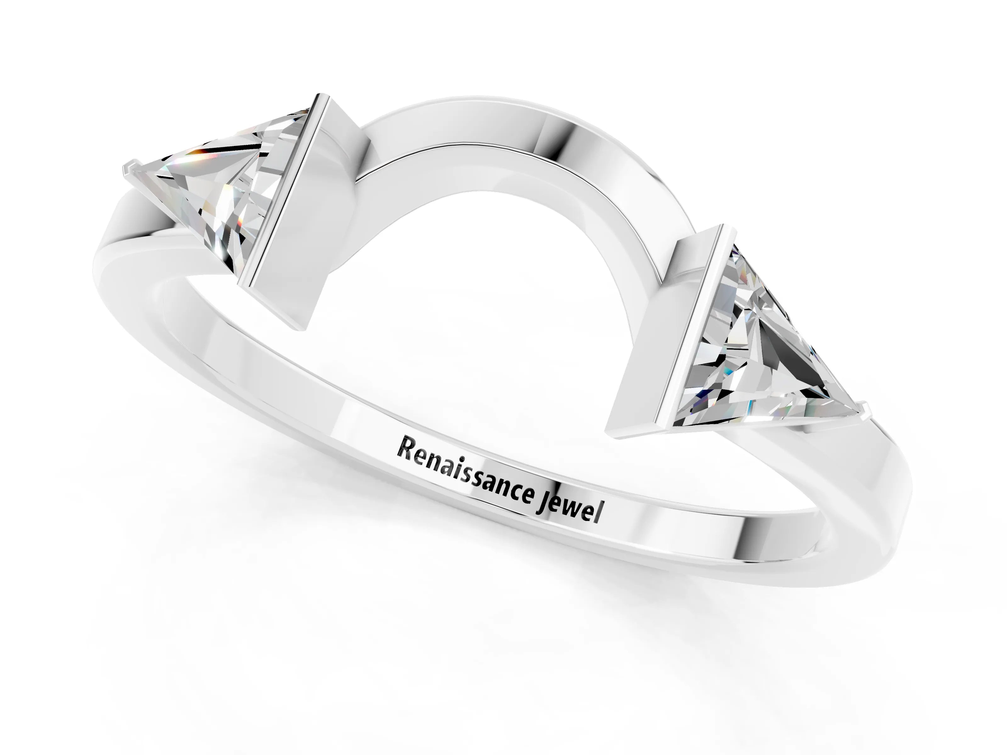 White gold Trillion Moissanite Open Band Ring with Bezel Setting_7