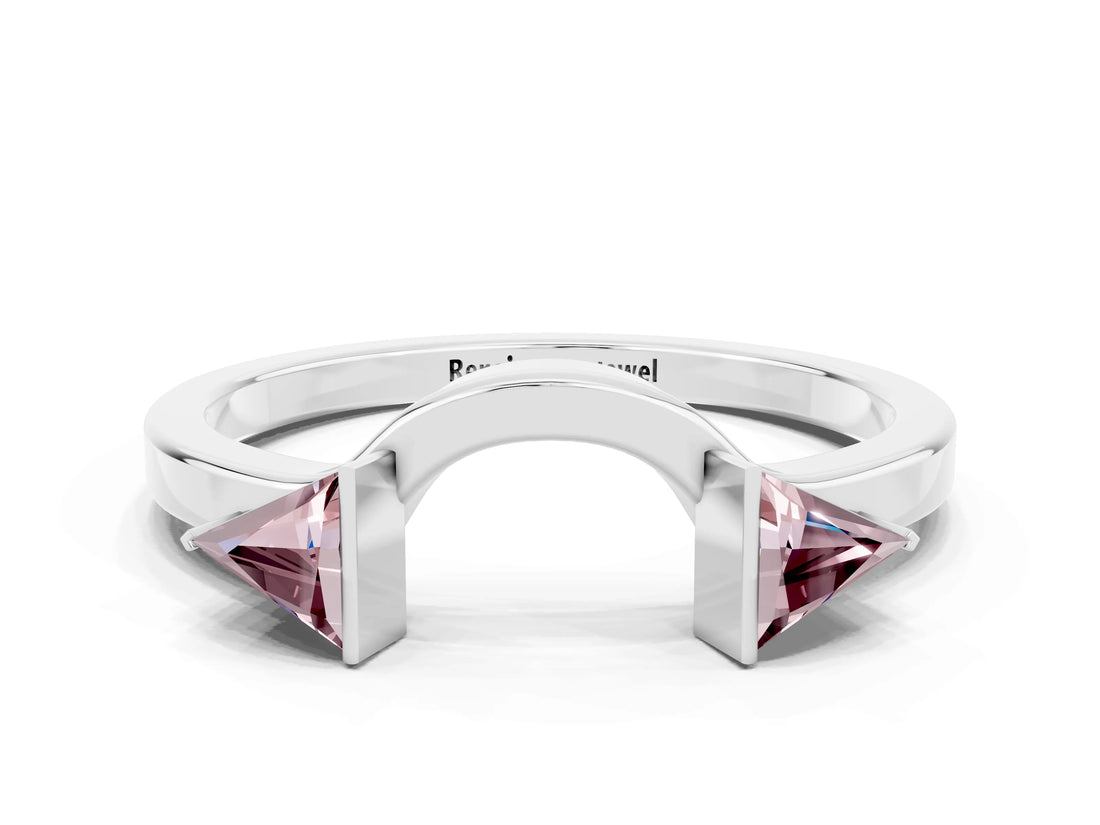 White gold Trillion Morganite Open Band Ring with Bezel Setting_6