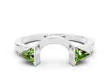 White gold Trillion Peridot Open Band Ring with Bezel Setting_6