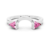 White gold Trillion Pink Sapphire Open Band Ring with Bezel Setting_18