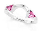 White gold Trillion Pink Sapphire Open Band Ring with Bezel Setting_19