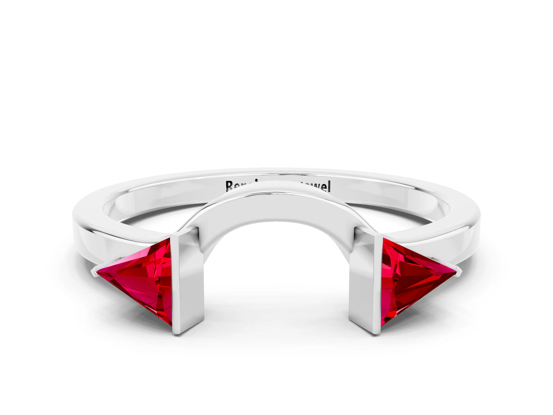 White gold Trillion Ruby Open Band Ring with Bezel Setting_6
