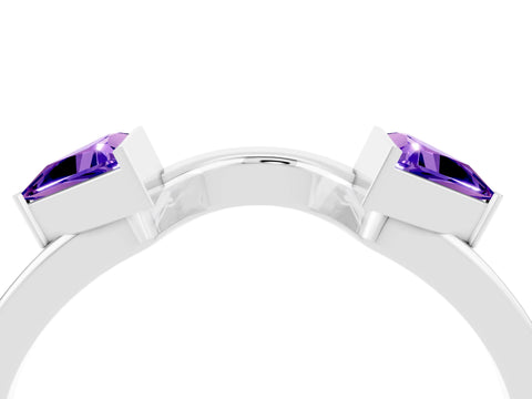 White gold Trillion Tanzanite Open Band Ring with Bezel Setting_10