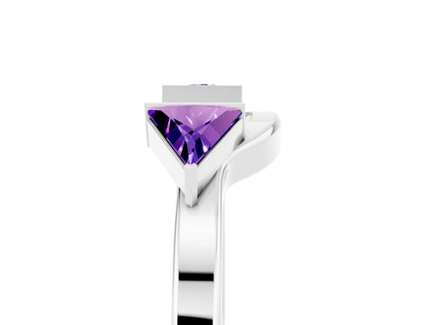White gold Trillion Tanzanite Open Band Ring with Bezel Setting_11
