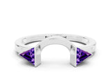 White gold Trillion Tanzanite Open Band Ring with Bezel Setting_6