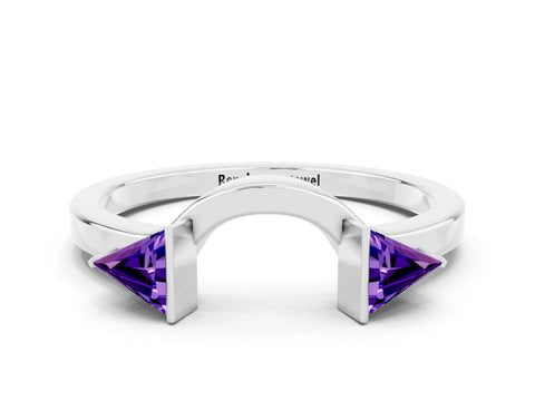 White gold Trillion Tanzanite Open Band Ring with Bezel Setting_6