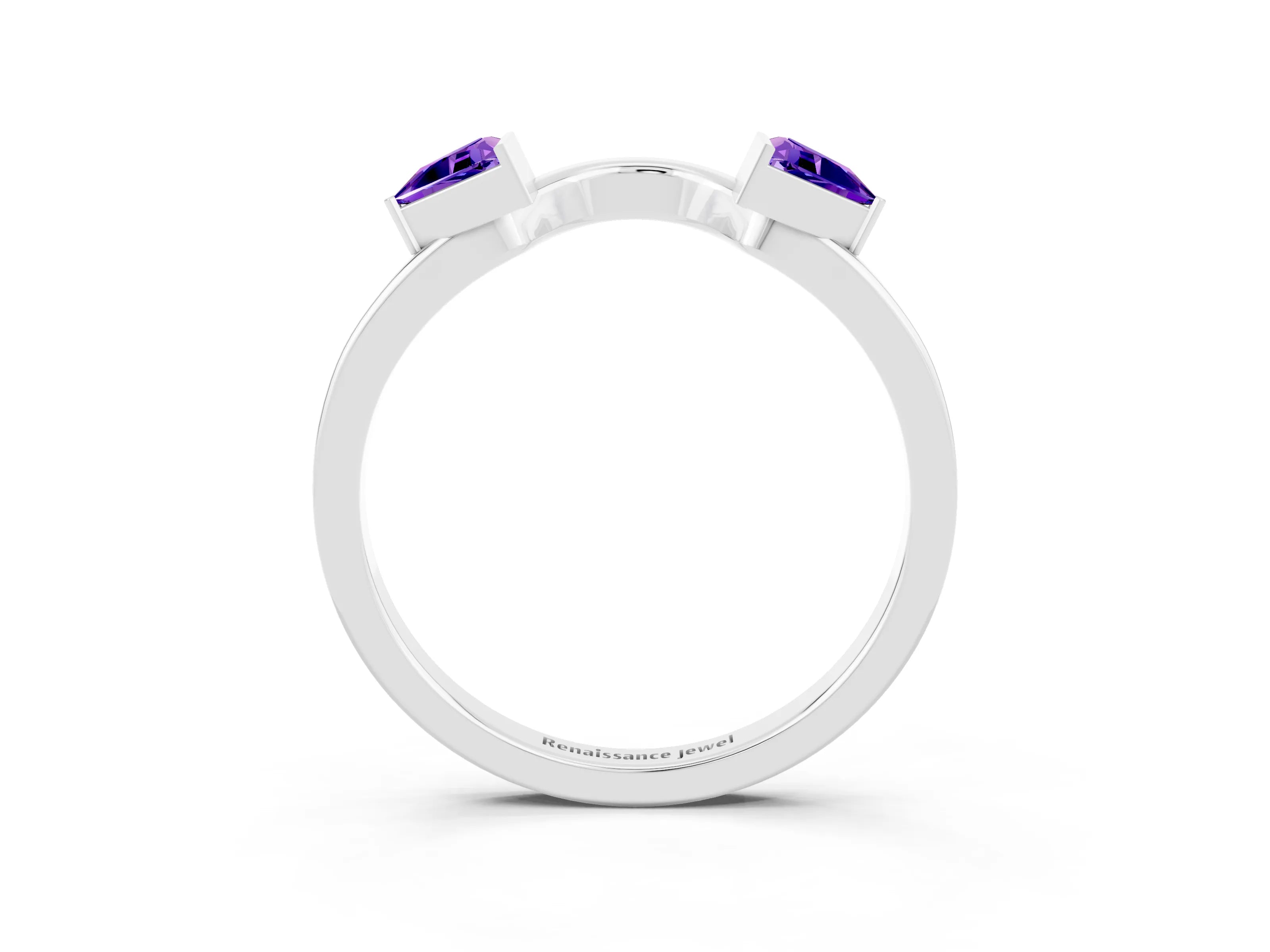 White gold Trillion Tanzanite Open Band Ring with Bezel Setting_9