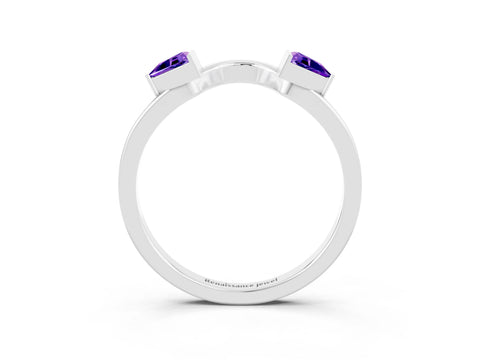 White gold Trillion Tanzanite Open Band Ring with Bezel Setting_9