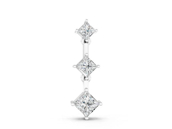 White gold Triple Princess Cut Drop Pendant with Four-Prong Setting