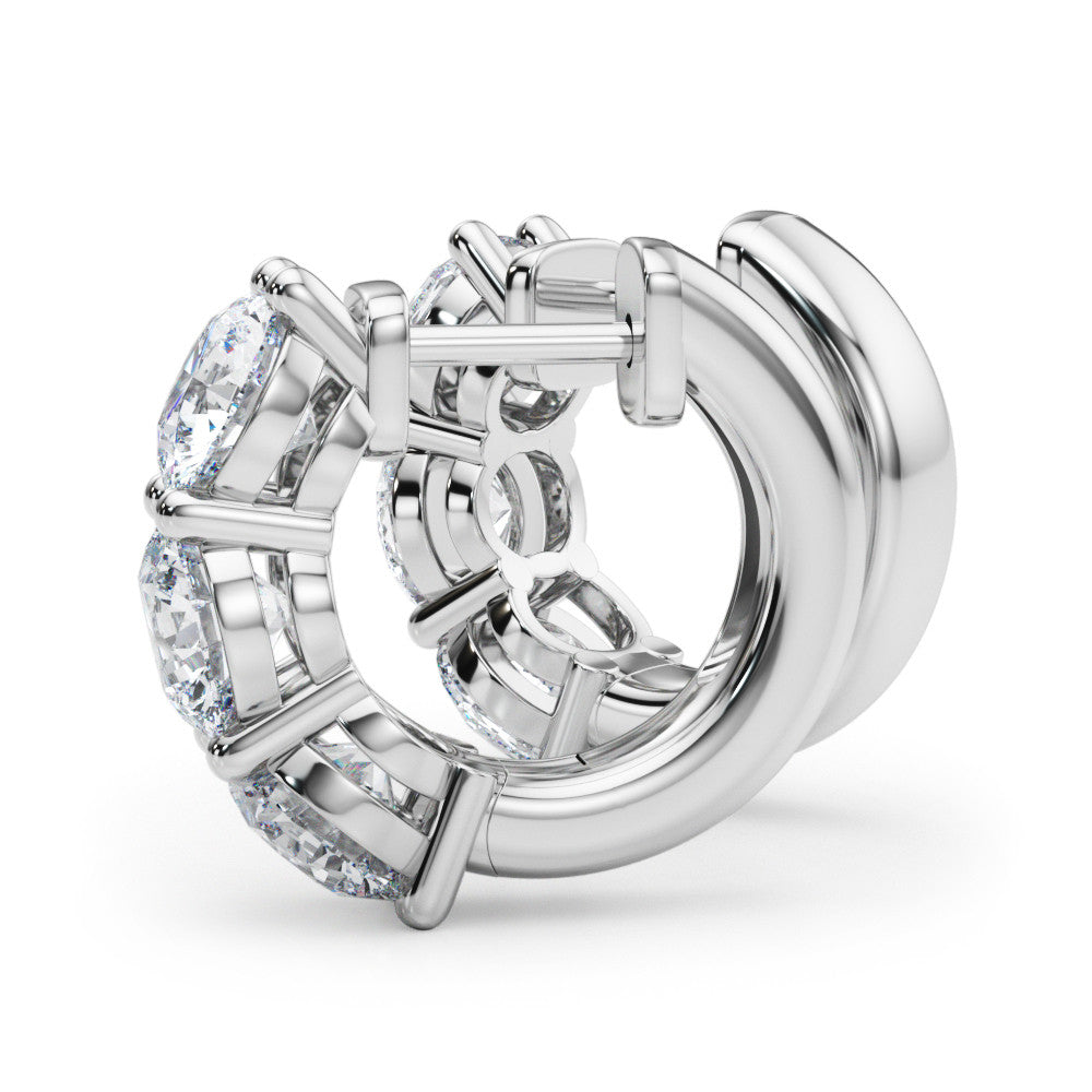 White gold Triple Round Diamond Huggie Earrings with Prong Setting 1