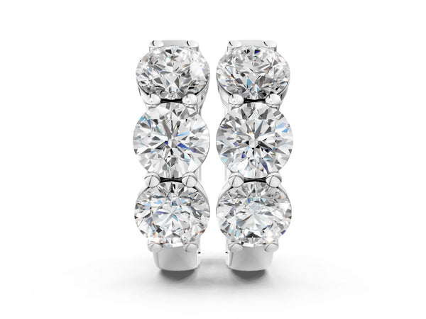 White gold Triple Round Diamond Huggie Earrings with Prong Setting