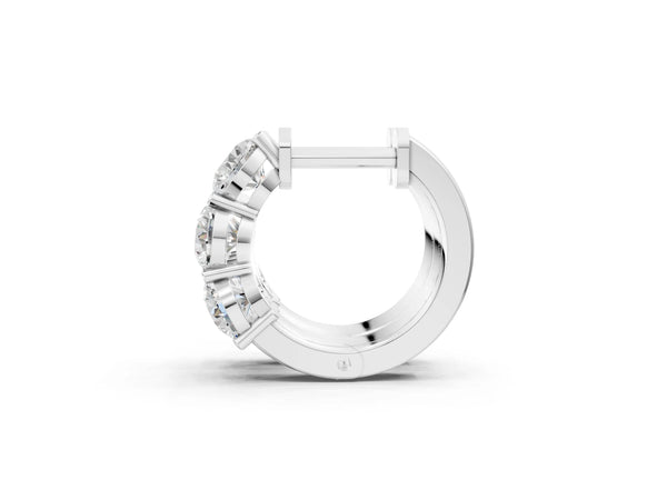 White gold Triple Round Diamond Huggie Earrings with Prong Setting