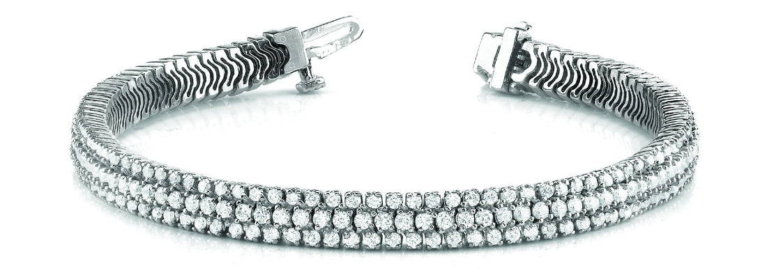 White gold Triple Row Round Diamond Tennis Bracelet with Channel Set Stones and Four-Prong Setting