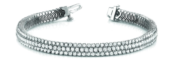 White gold Triple Row Round Diamond Tennis Bracelet with Channel Set Stones and Four-Prong Setting