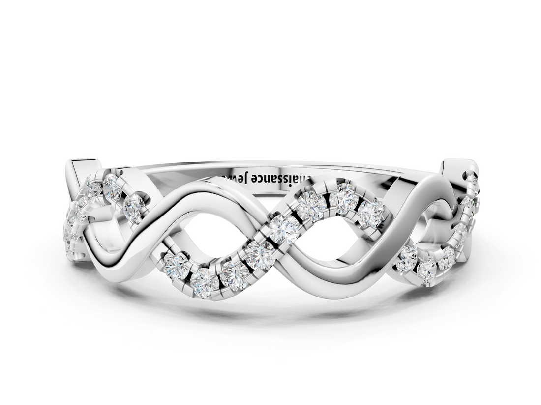 White gold Twist Infinity Diamond Band with Round Stones and Pavé Setting_52
