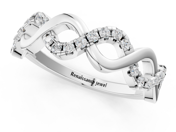 Silver Twist Infinity Round Diamond Band with Pavé Setting