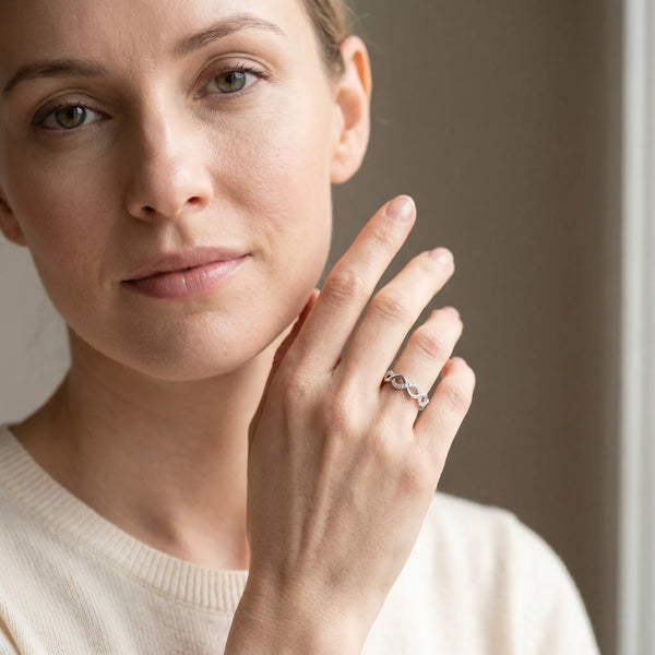 Silver Twist Infinity Round Diamond Band with Pavé Setting