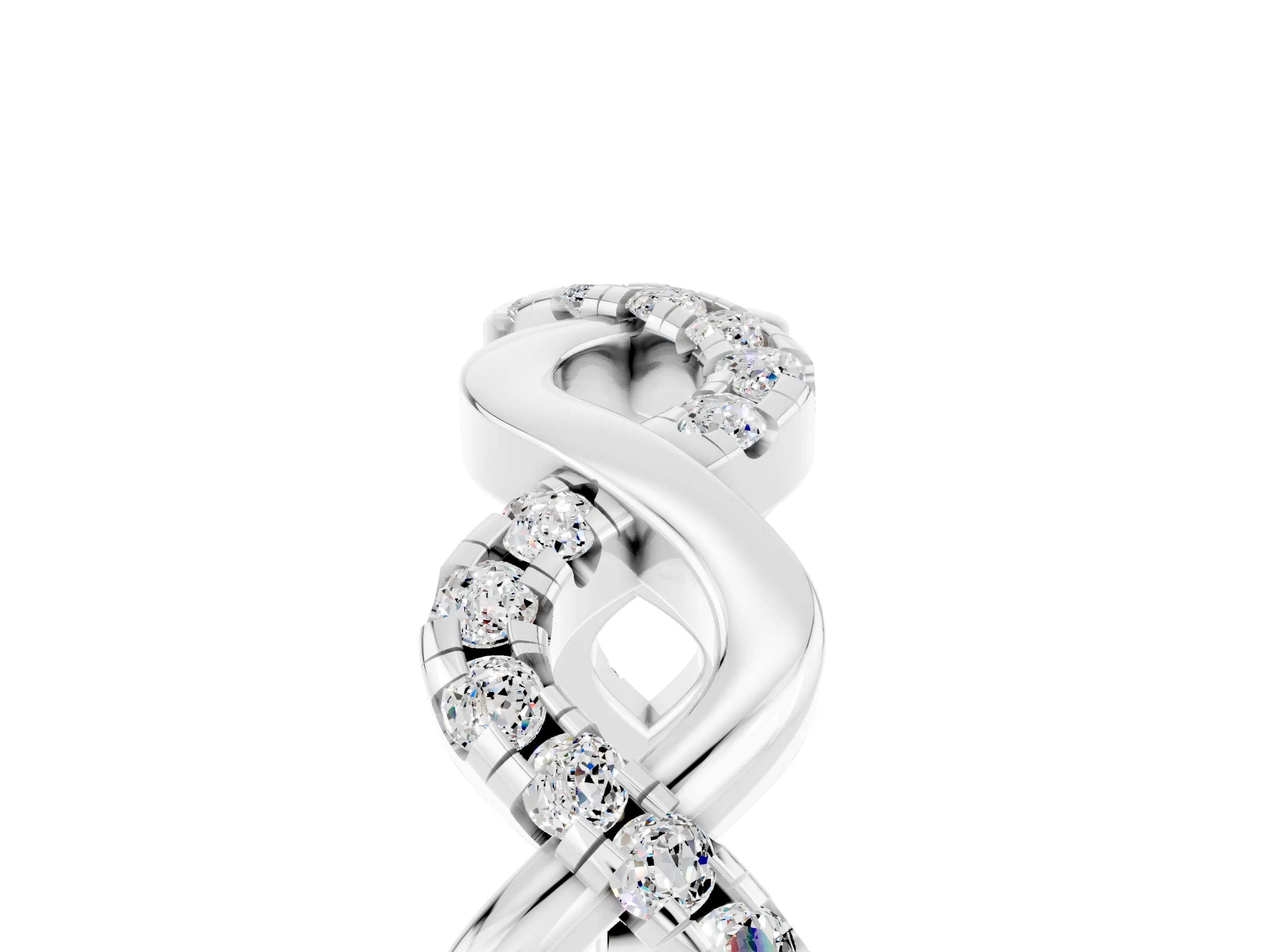 White gold Twist Infinity Round Moissanite Band with Pavé Setting_11