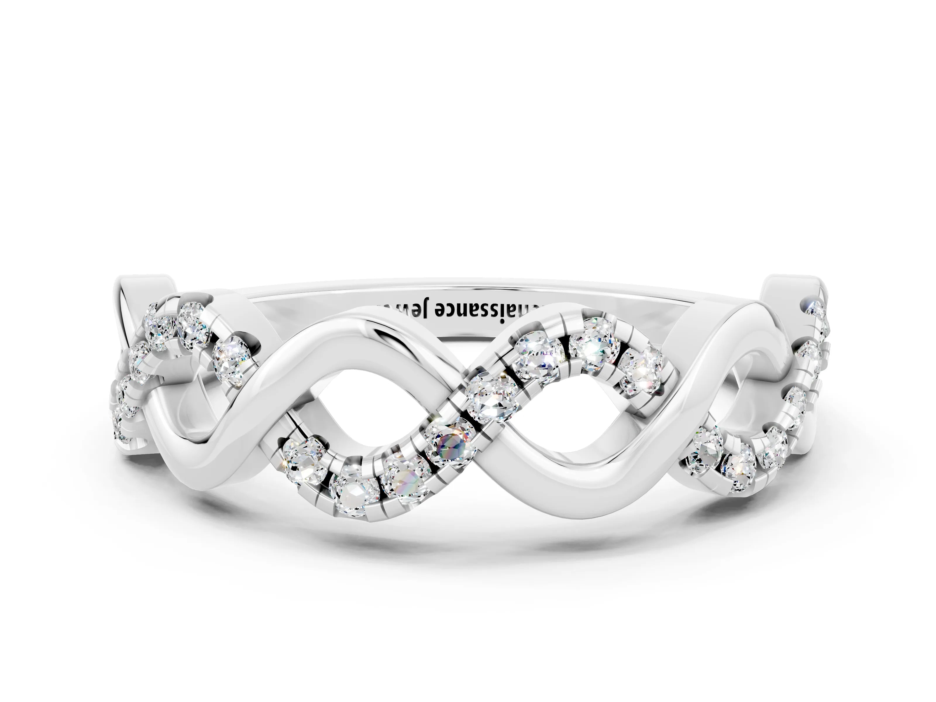 White gold Twist Infinity Round Moissanite Band with Pavé Setting_6