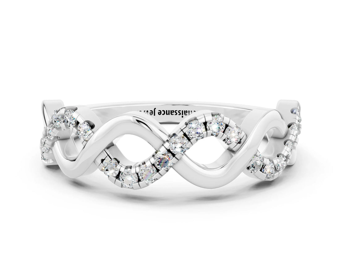 White gold Twist Infinity Round Moissanite Band with Pavé Setting_6
