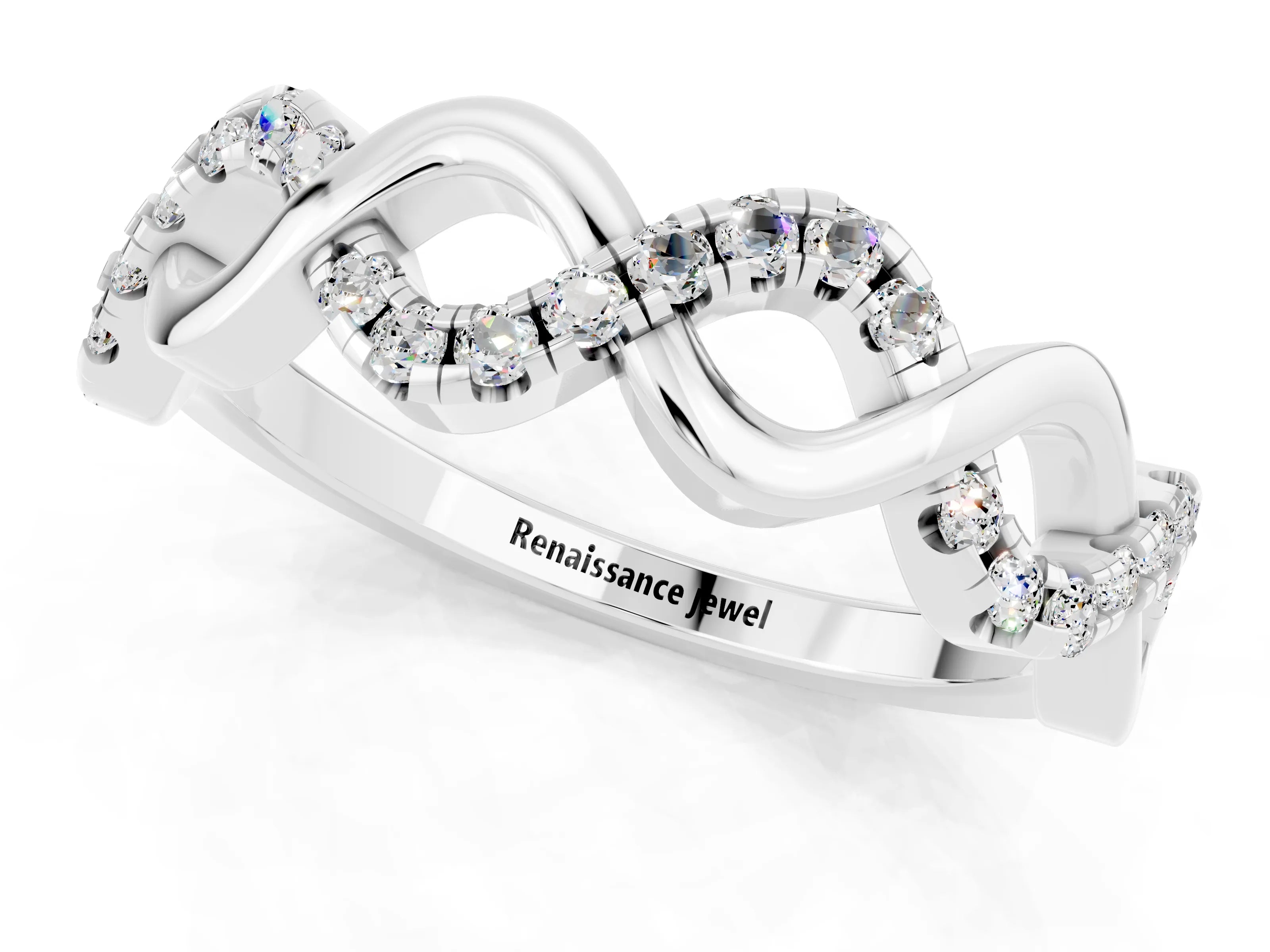 White gold Twist Infinity Round Moissanite Band with Pavé Setting_7