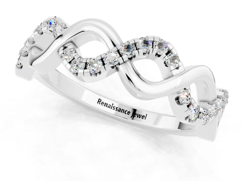 White gold Twist Infinity Round Moissanite Band with Pavé Setting_7