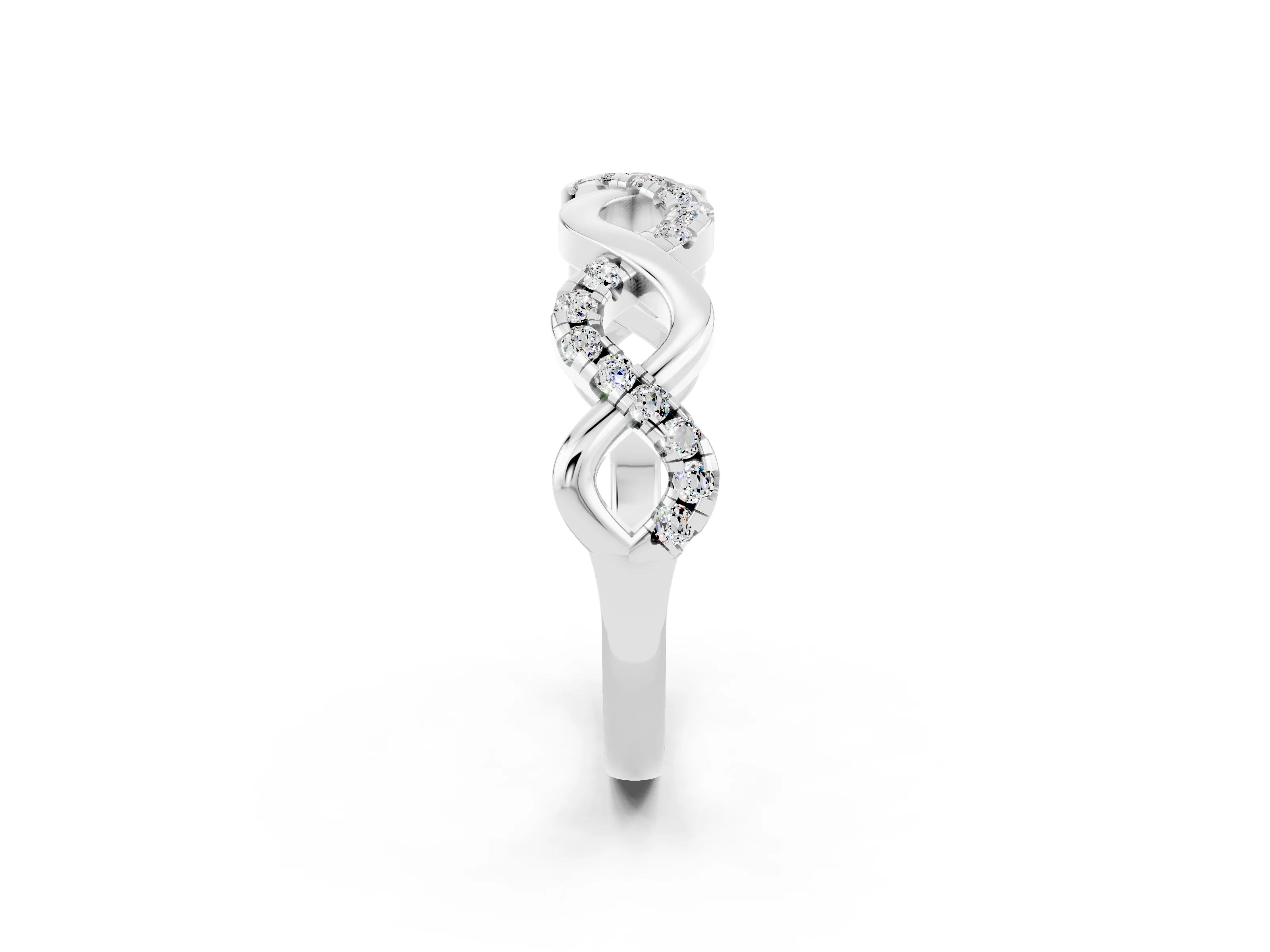 White gold Twist Infinity Round Moissanite Band with Pavé Setting_8