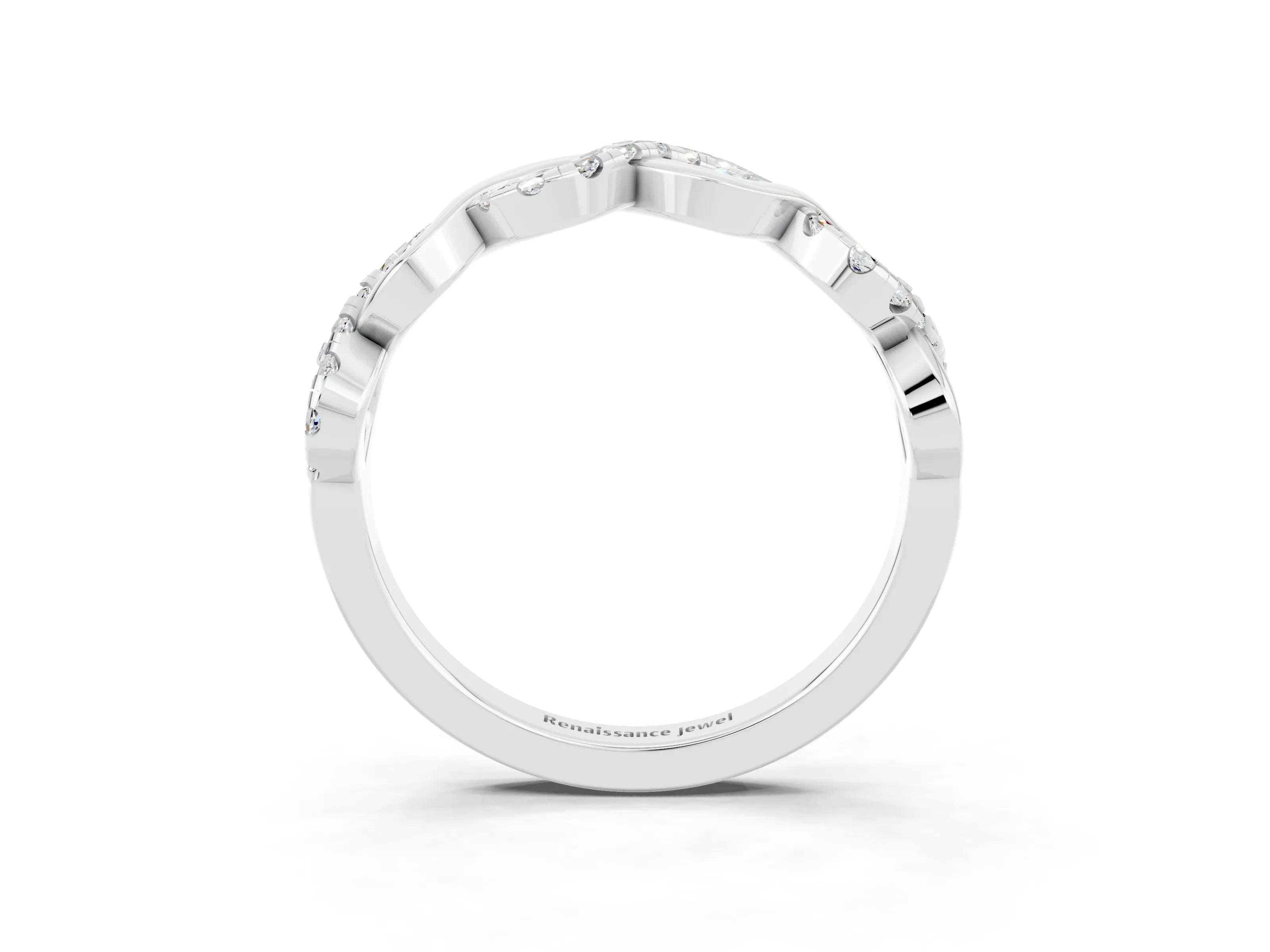 White gold Twist Infinity Round Moissanite Band with Pavé Setting_9