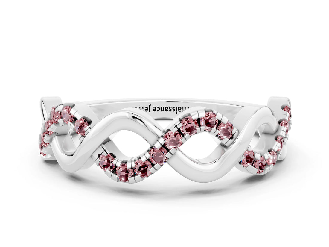White gold Twist Infinity Round Morganite Band with Pavé Setting_6