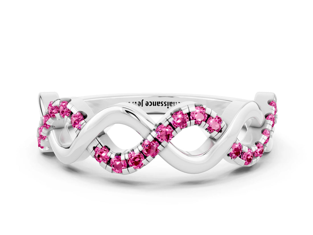 White gold Twist Infinity Round Pink Sapphire Band with Pavé Setting_6