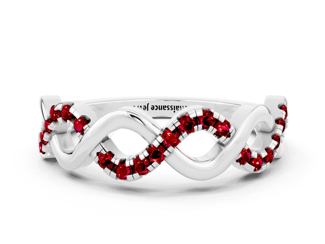 White gold Twist Infinity Round Ruby Band with Pavé Setting_6