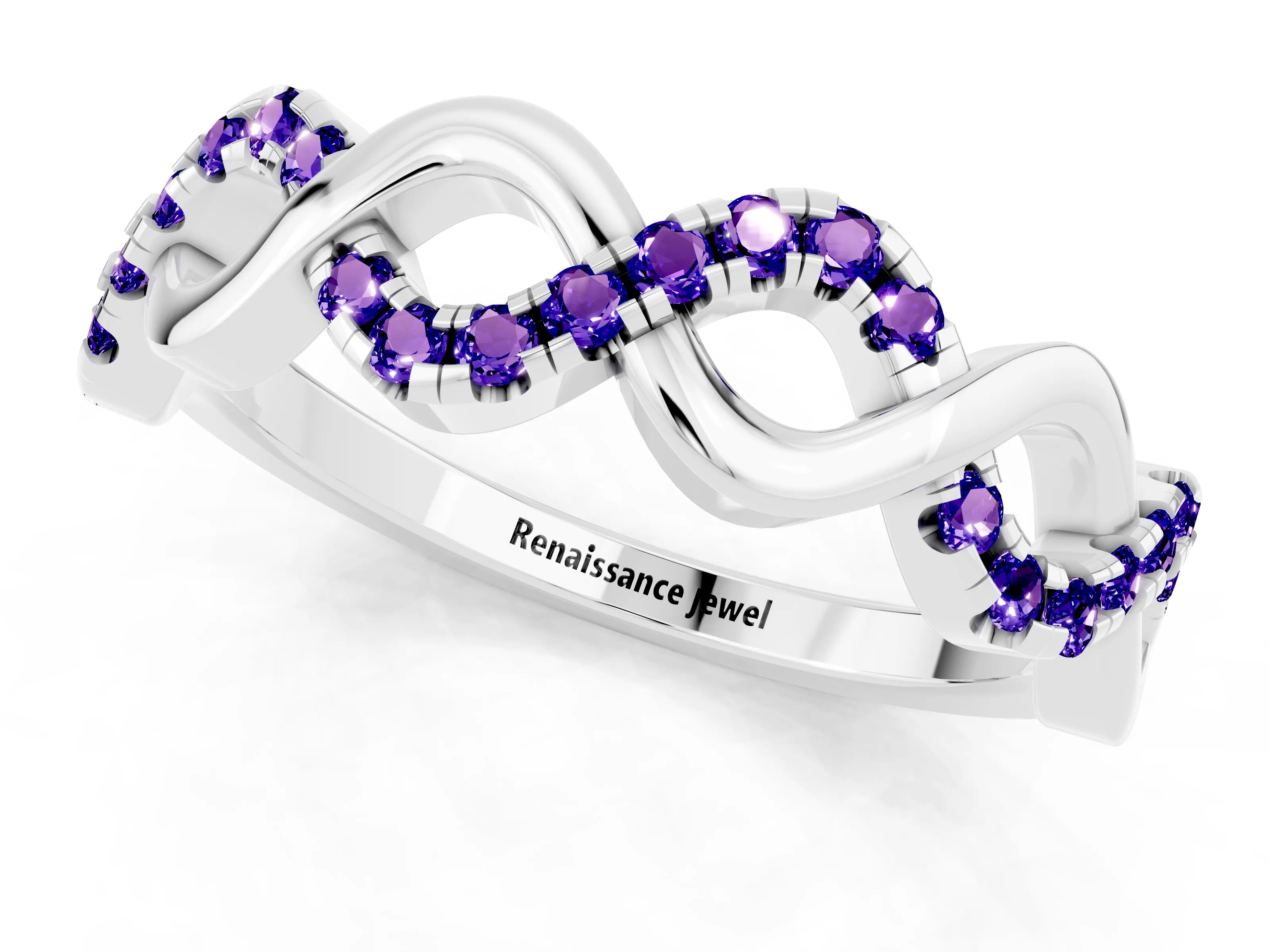 White gold Twist Infinity Round Tanzanite Band with Pavé Setting_7