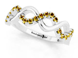 White gold Twist Infinity Round Yellow Sapphire Band with Pavé Setting_7