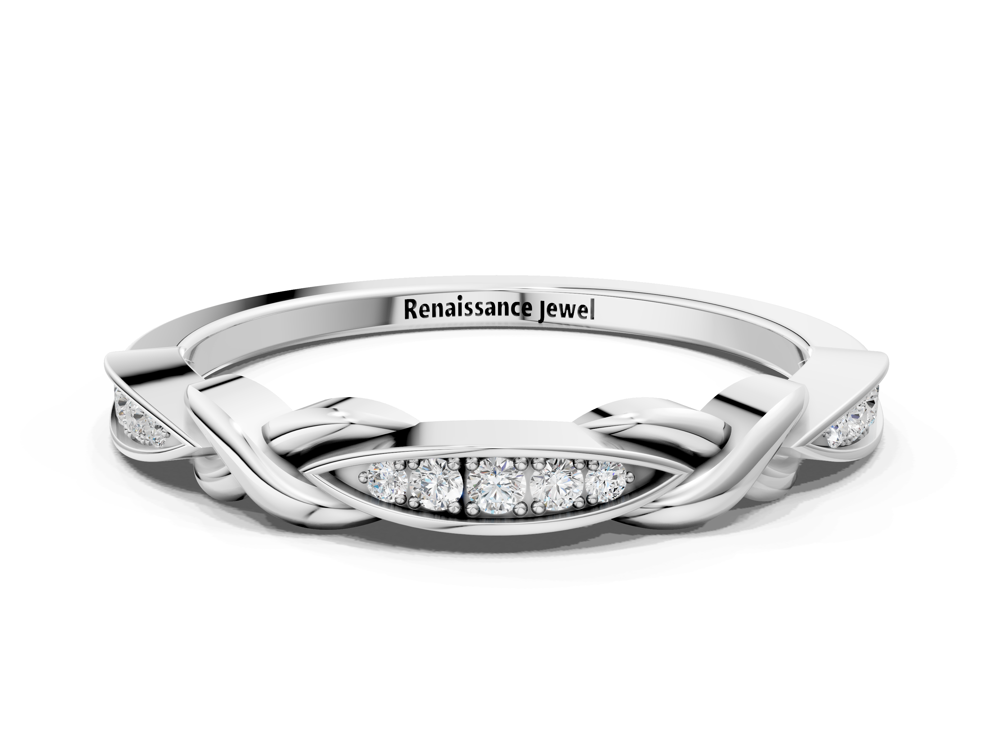 White gold Twisted Diamond Marquise Pavé Band with Shared Prong Setting_124