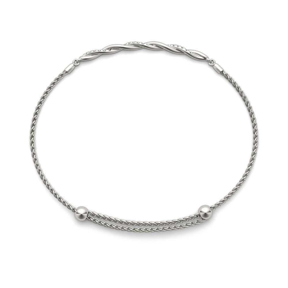 White gold Twisted Diamond Round-Cut Cable Chain Bracelet with Bezel Setting 2