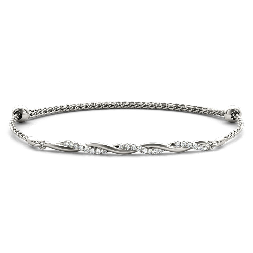 White gold Twisted Diamond Round-Cut Cable Chain Bracelet with Bezel Setting
