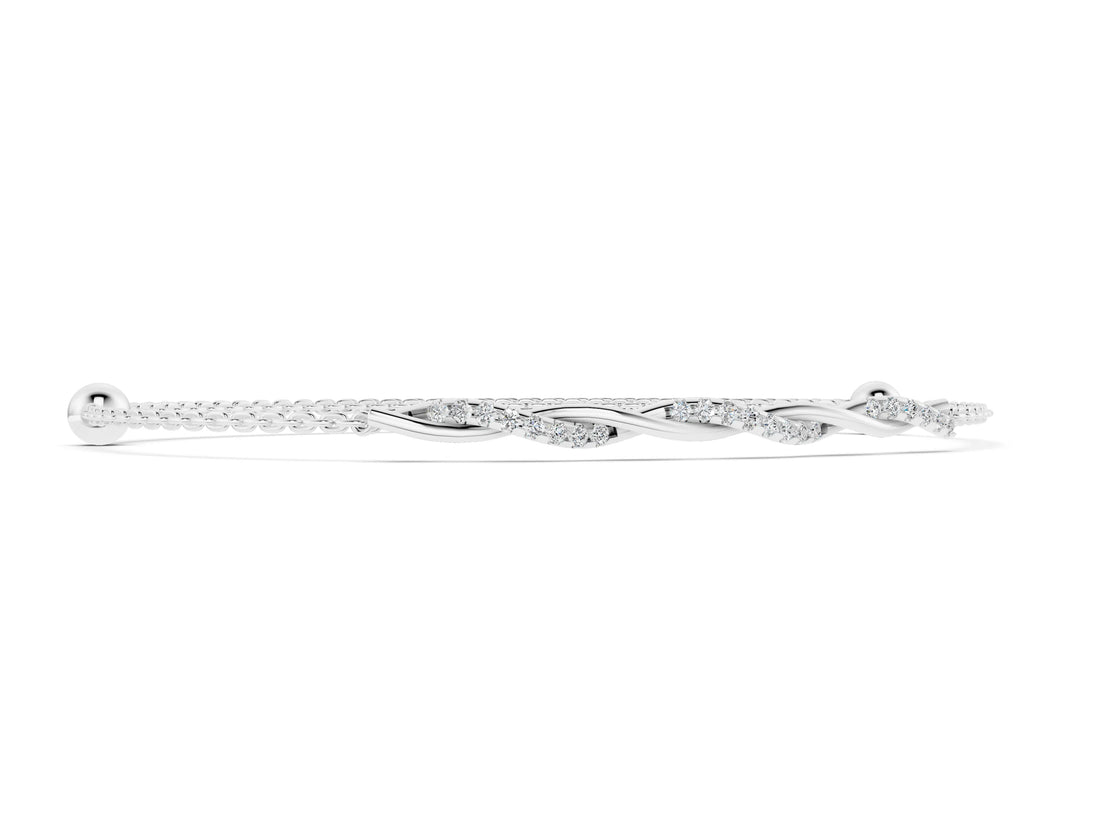White gold Twisted Diamond Round-Cut Cable Chain Bracelet with Bezel Setting_6