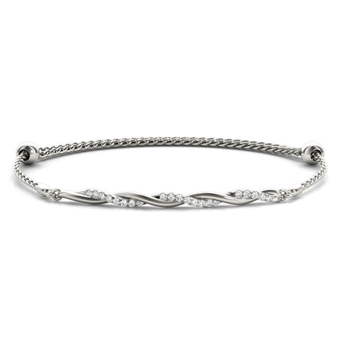 White gold Twisted Diamond Round-Cut Cable Chain Bracelet with Bezel Setting