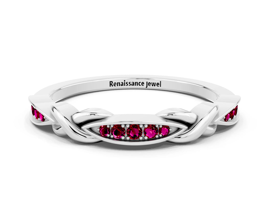White gold Twisted Garnet Marquise Pavé Band with Shared Prong Setting_6