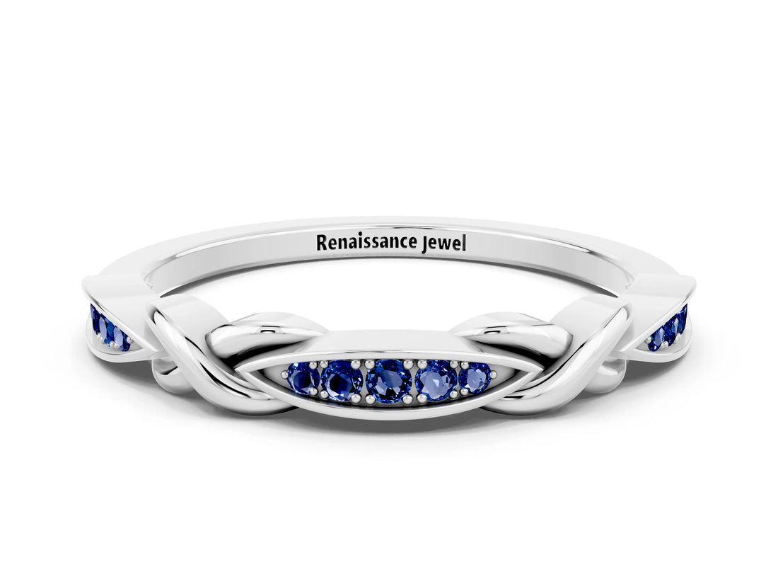 White gold Twisted Marquise Blue Sapphire Pavé Band with Shared Prong Setting_30