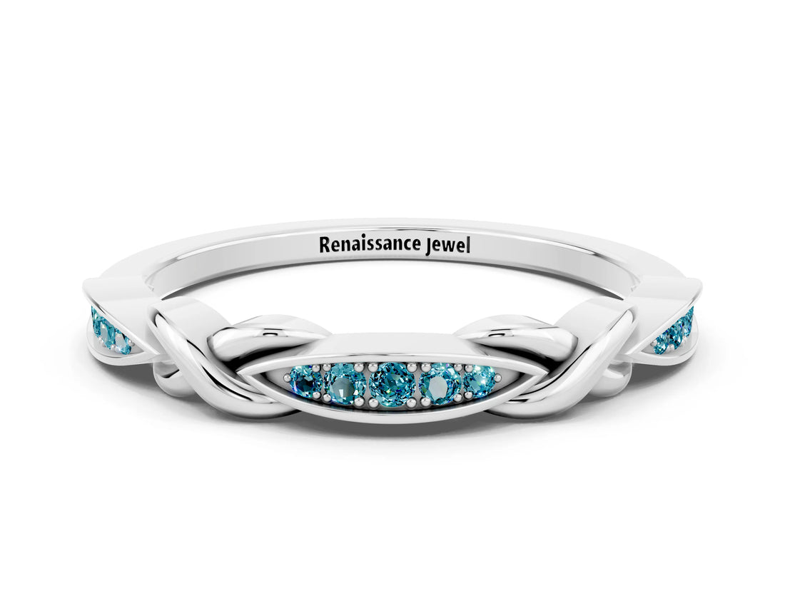 White gold Twisted Marquise Blue Topaz Pavé Band with Shared Prong Setting_29
