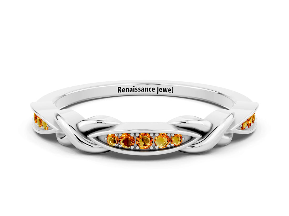 White gold Twisted Marquise Citrine Pavé Band with Shared Prong Setting_30