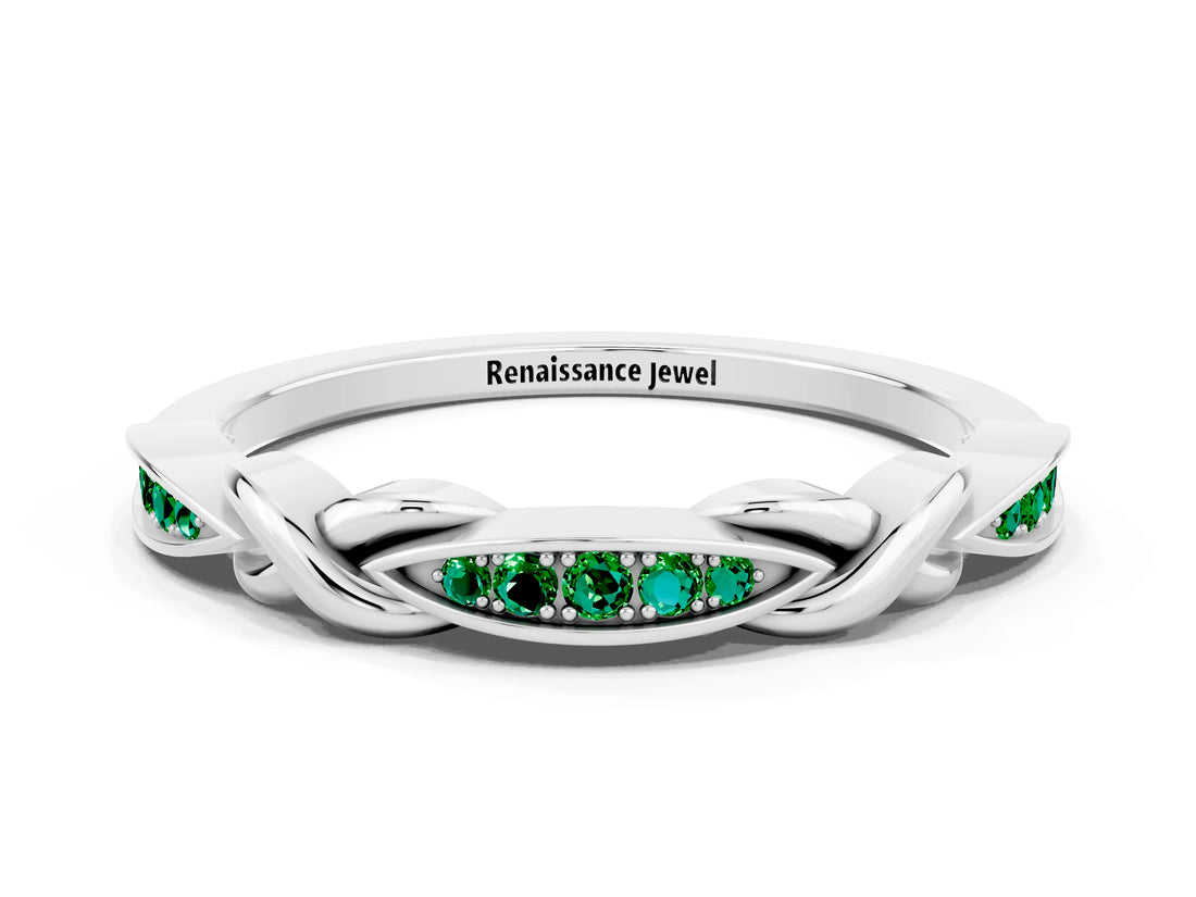 White gold Twisted Marquise Emerald Pavé Band with Shared Prong Setting_29