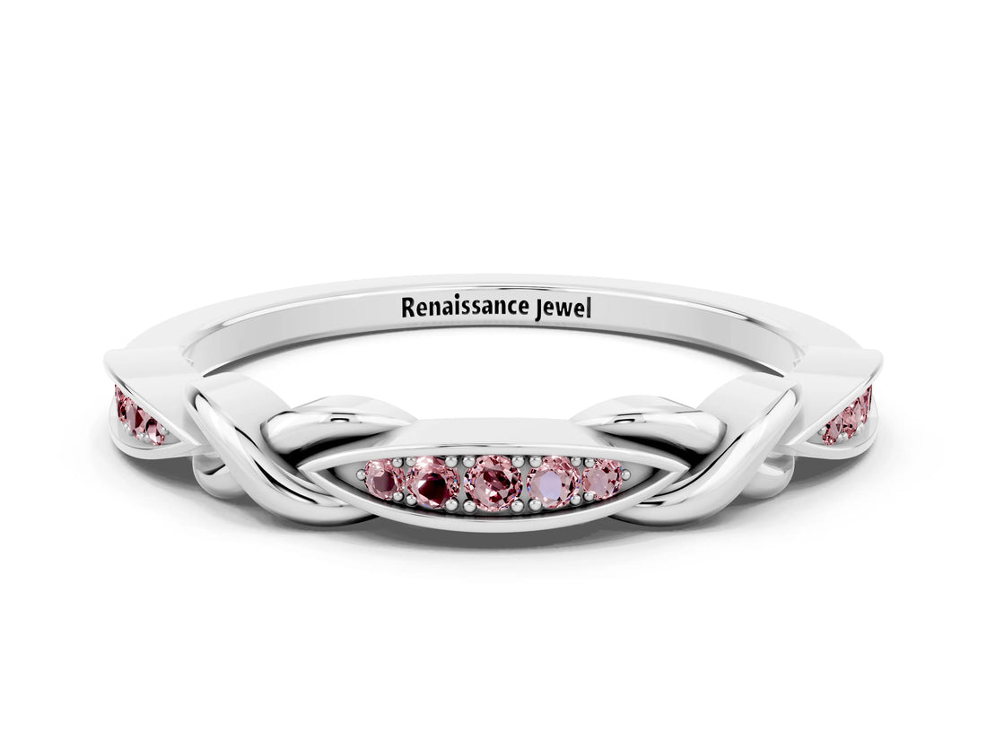 White gold Twisted Marquise Morganite Pavé Band with Shared Prong Setting_30