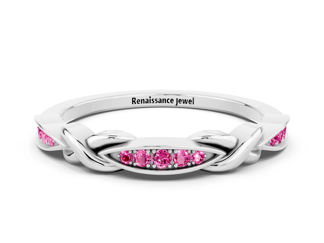 White gold Twisted Marquise Pink Sapphire Pavé Band with Shared Prong Setting_42