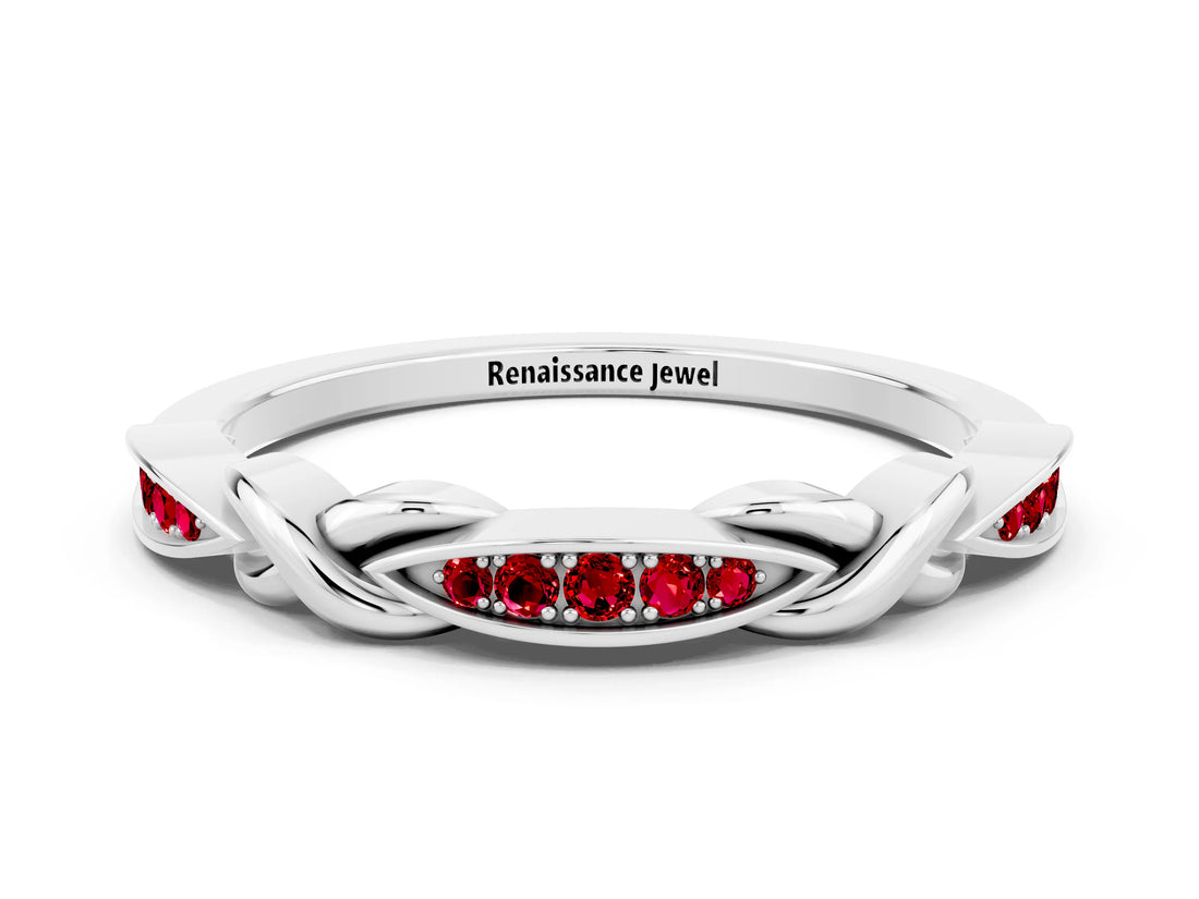 White gold Twisted Marquise Ruby Pavé Band with Shared Prong Setting_30