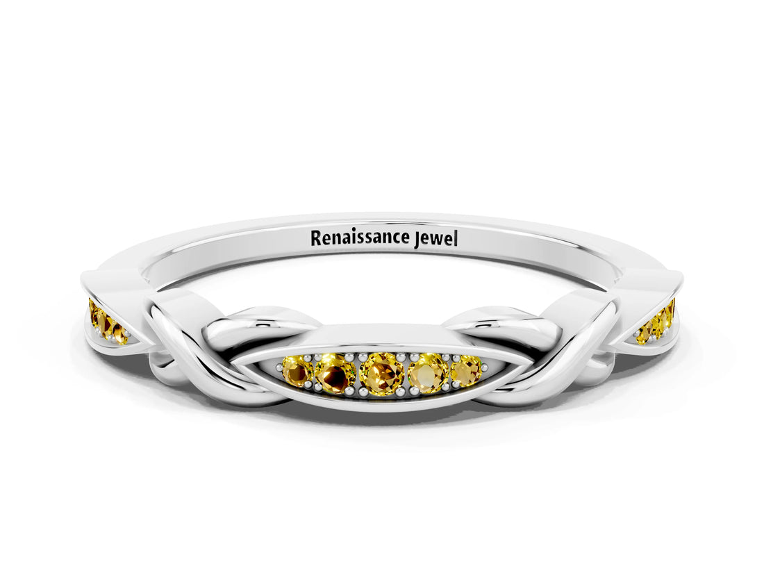 White gold Twisted Marquise Yellow Sapphire Pavé Band with Shared Prong Setting_18