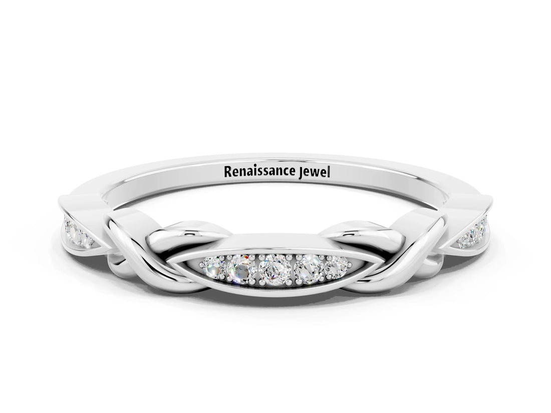 White gold Twisted Moissanite Marquise Pavé Band with Shared Prong Setting_6