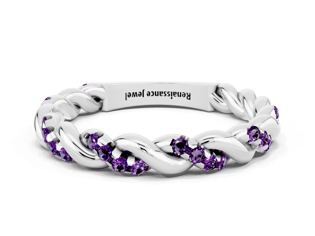 White gold Twisted Pavé Round Amethyst Eternity Band_6