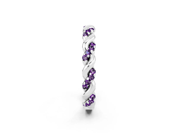 Platinum Round Amethyst Twisted Rope Pave Wedding Band